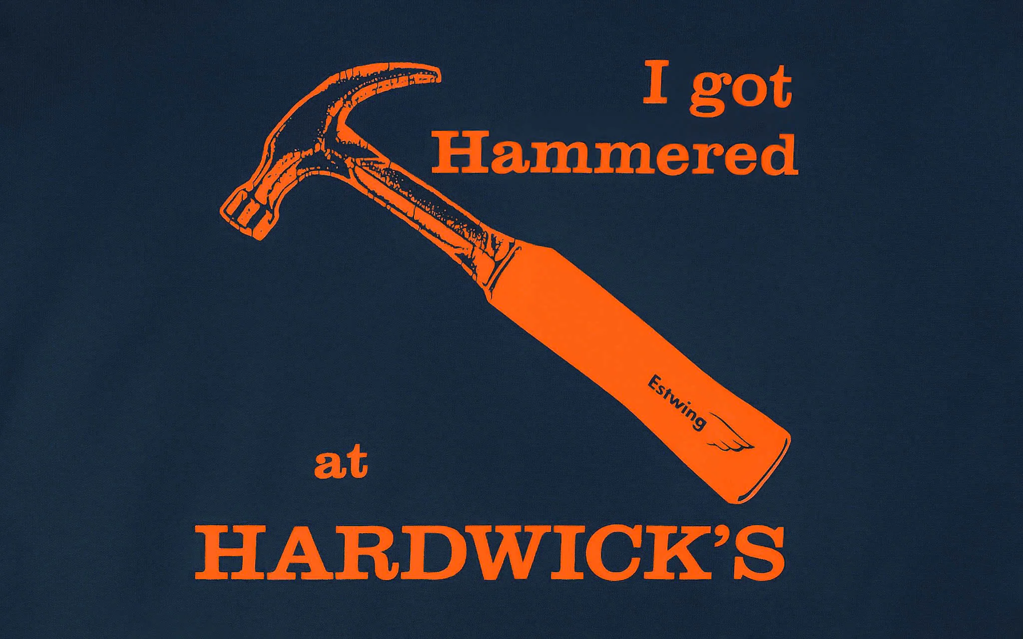 "I Got Hammered at Hardwick's" T-Shirt ~ Navy with Burnt Orange - Image 2