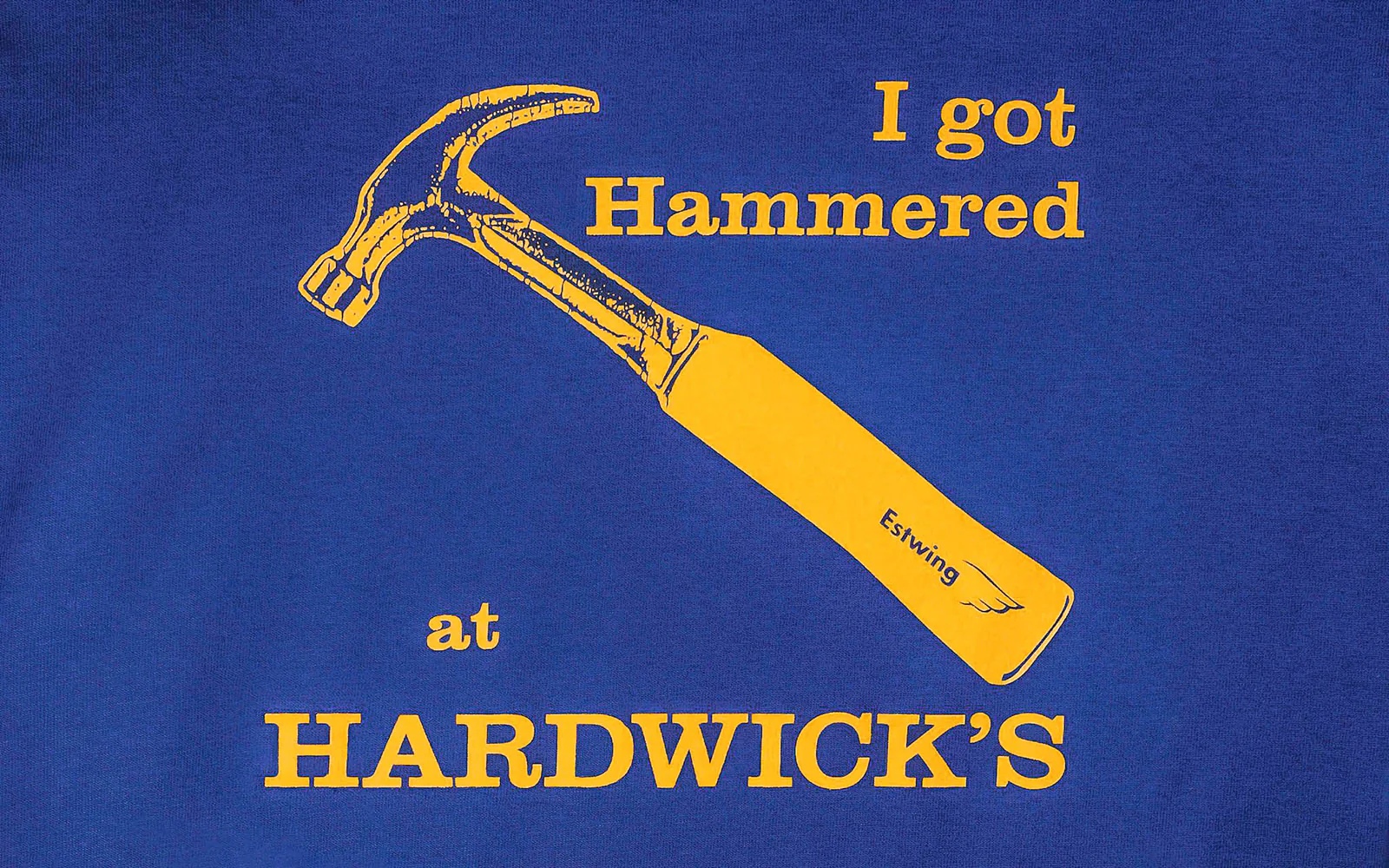 "I Got Hammered at Hardwick's" T-Shirt ~ Marine Blue with Gold - Image 2