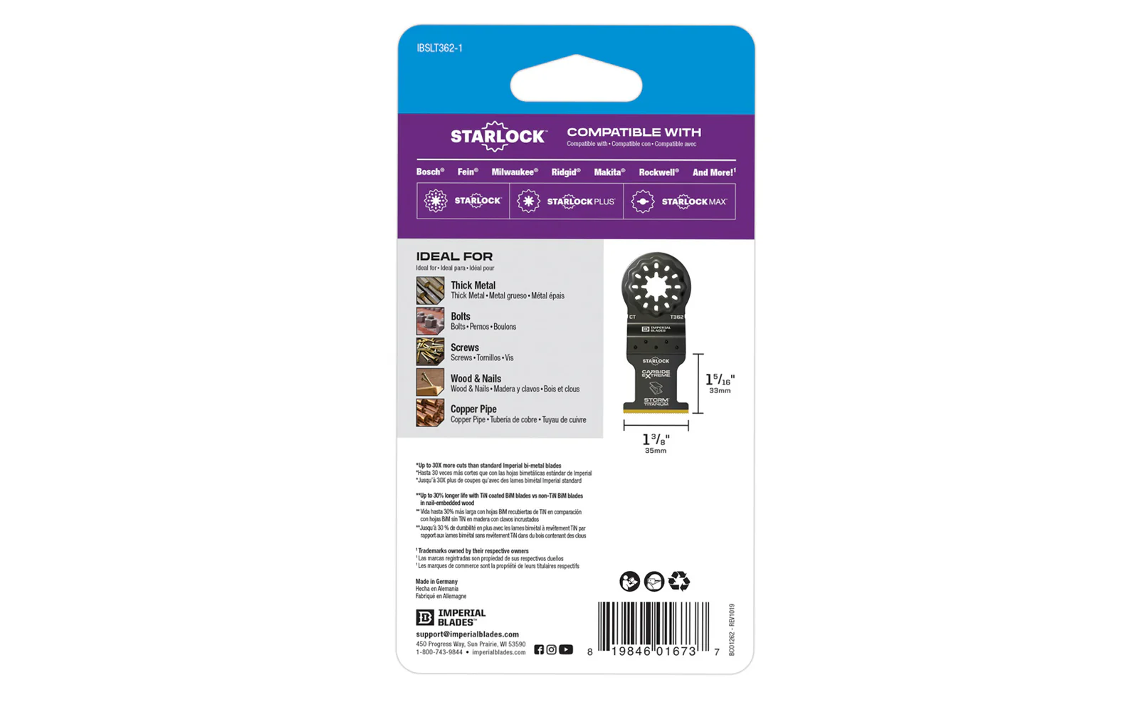 Imperial Blades "Starlock" 1-3/8" Carbide Extreme Storm Titanium Metal Blade - Image 3