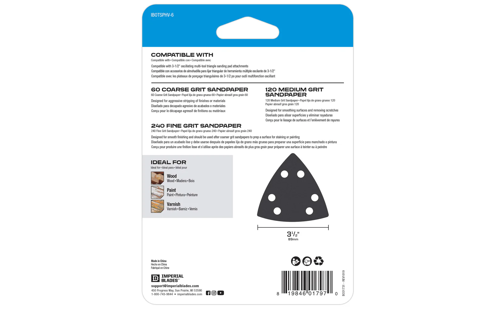 Imperial Blades "One Fit" Oscillating Multi-Tool Triangle Sandpaper Variety Pack - 6 PC - Image 3