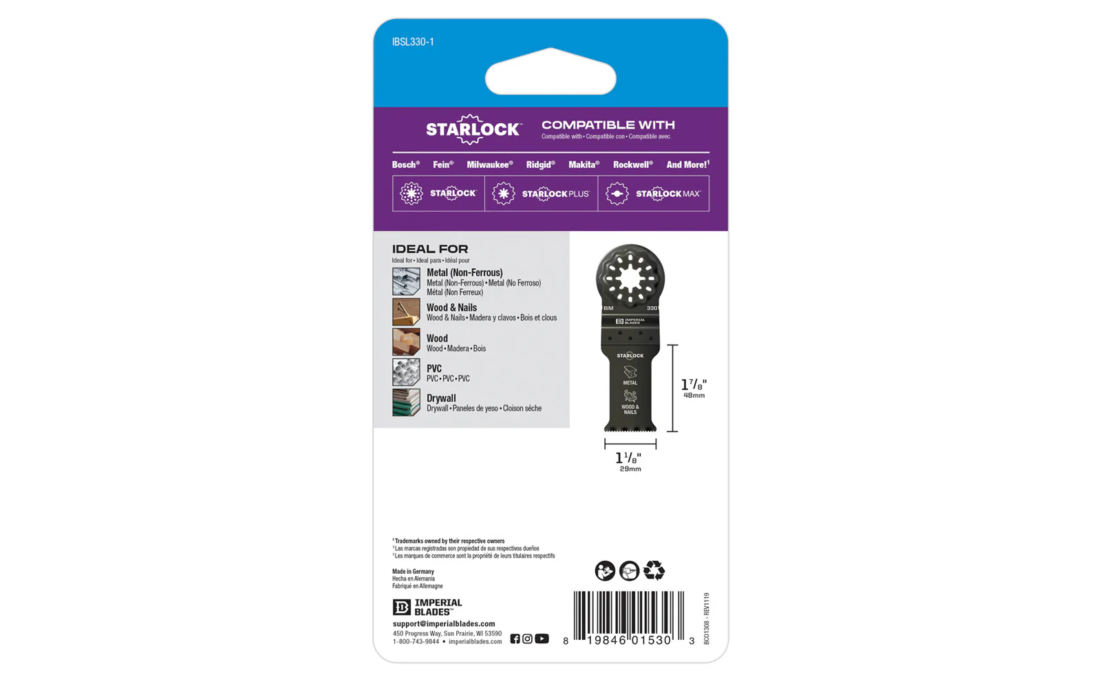 Imperial Blades "Starlock" 1-1/8" Multi-Material Metal/Wood Blade - Image 3