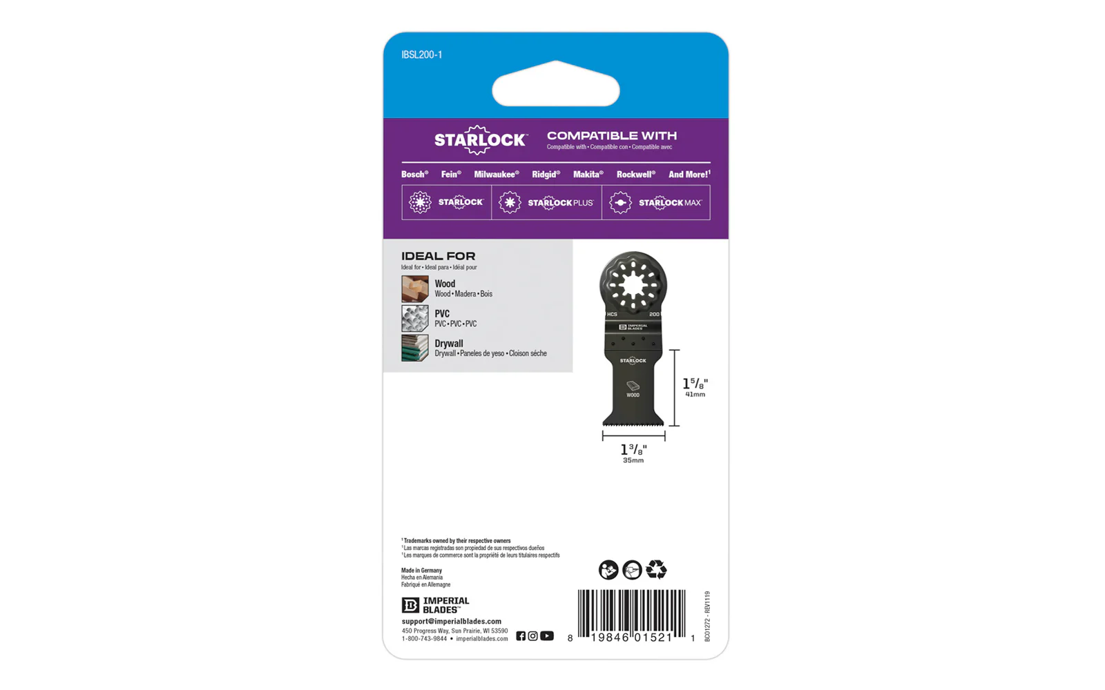 Imperial Blades Starlock 1-3/8" Standard Wood Blade - Image 3