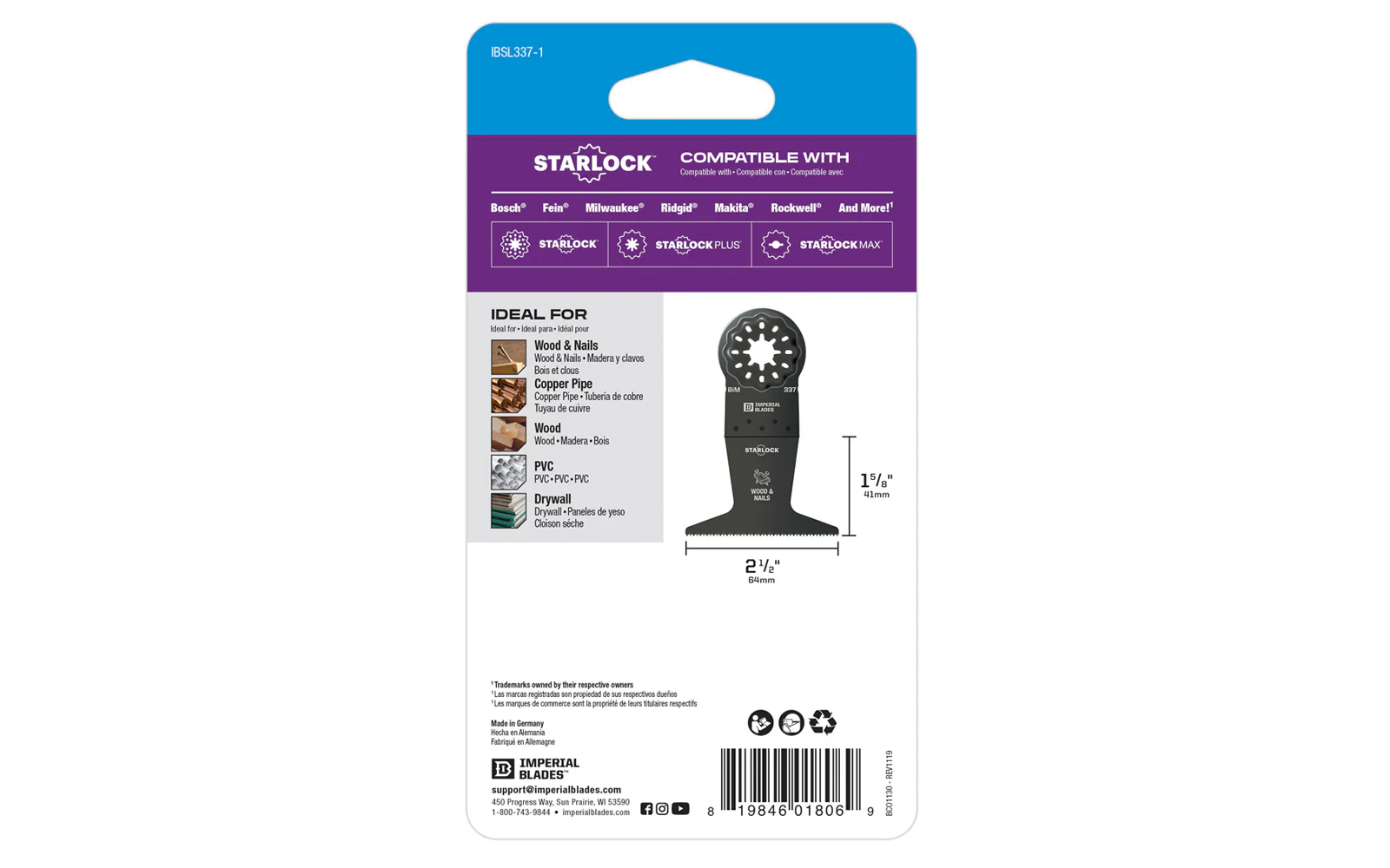 Imperial Blades "Starlock" 2-1/2" Standard Wood & Nails Blade - Image 3