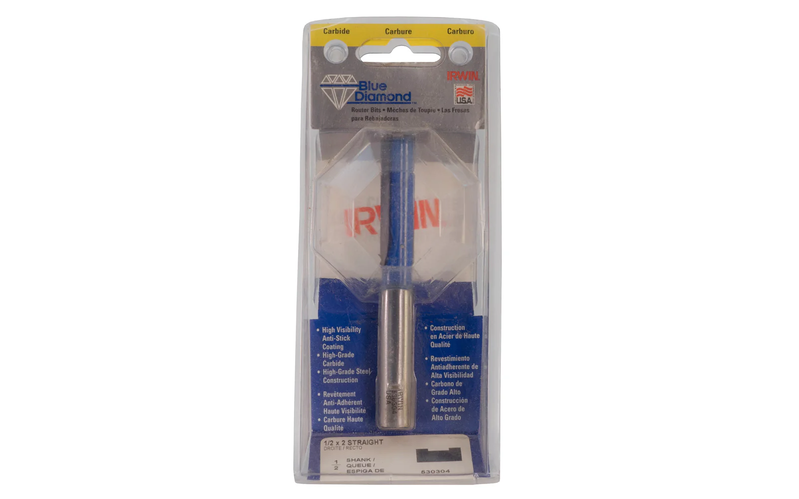 Irwin Carbide 1/2" x 2" Straight Router Bit - Made in USA