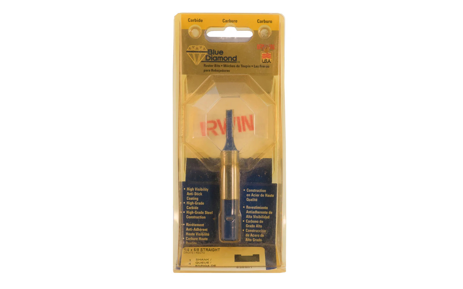 Irwin Carbide 1/4" x 5/8" Straight Router Bit - Made in USA