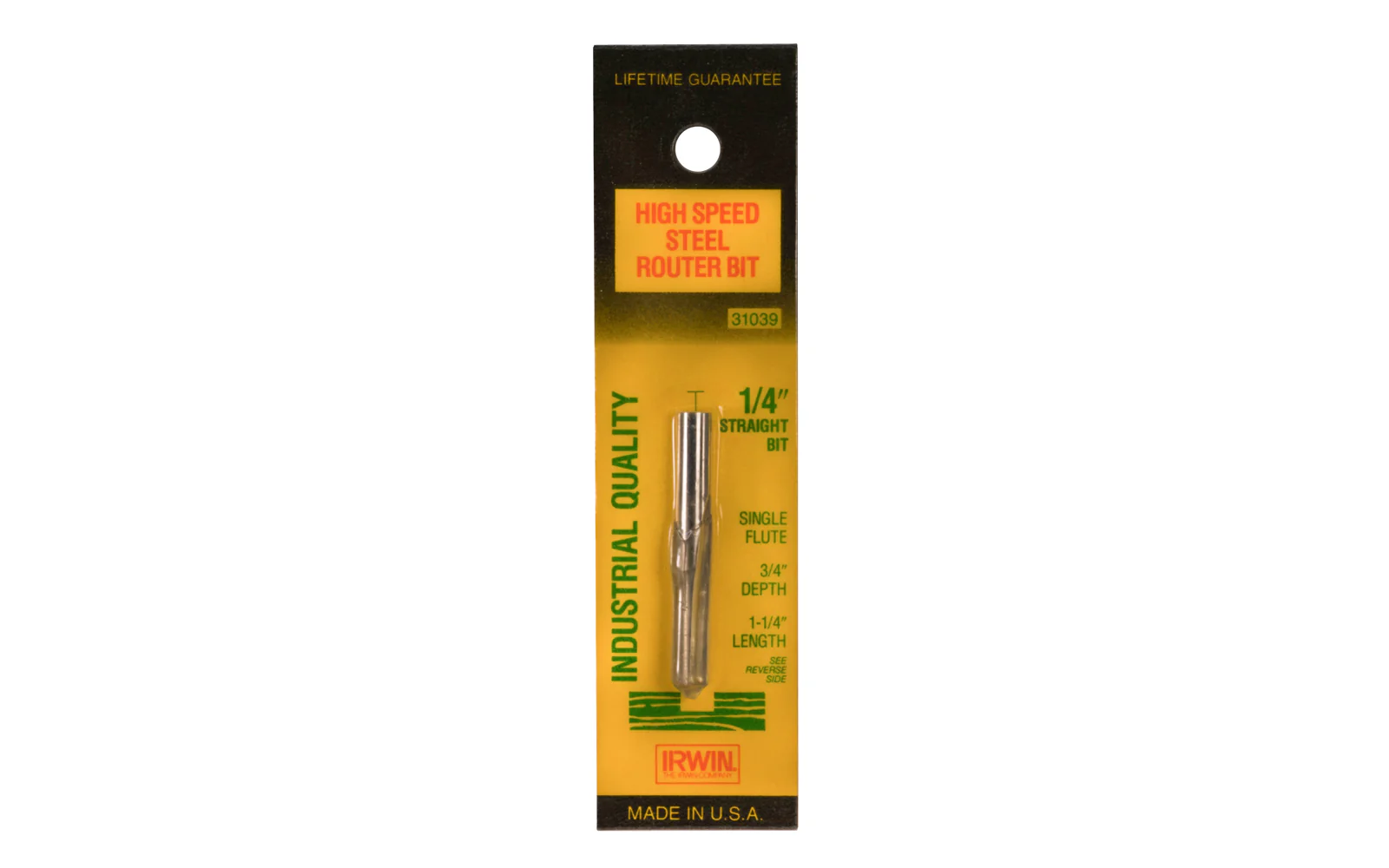 Irwin HSS 1/4" Straight Router Bit - Made in USA