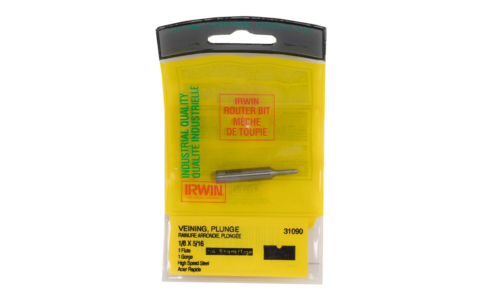 Irwin HSS 1/8" Veining, Plunge Router Bit - Made in USA
