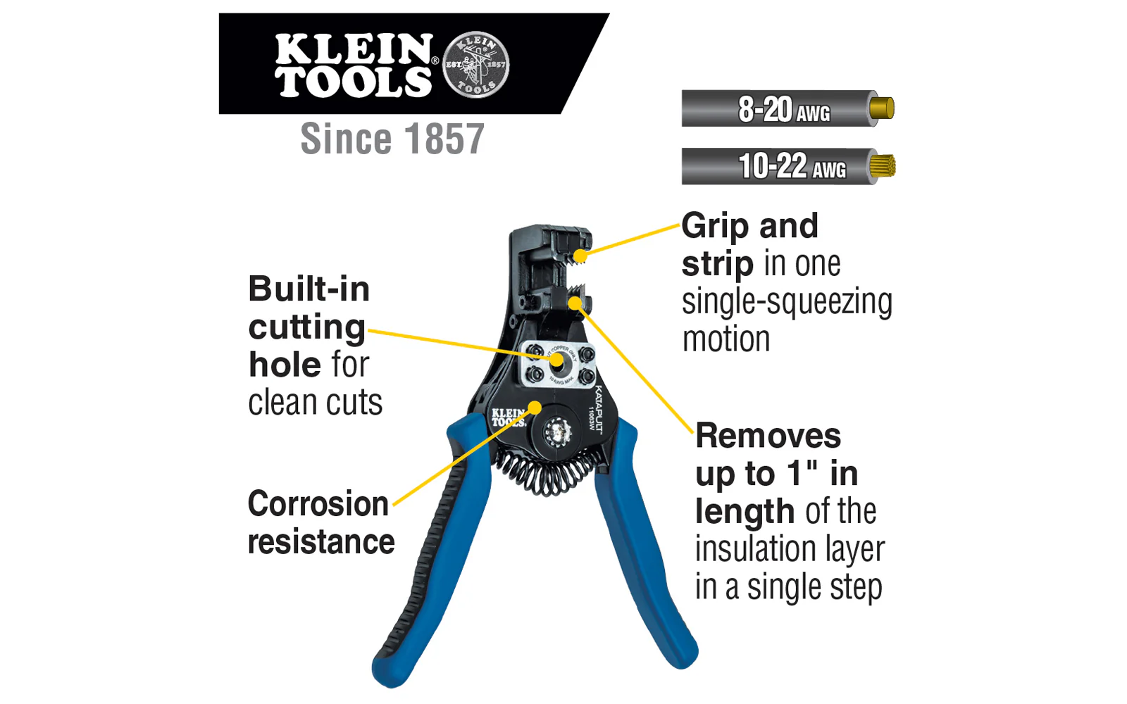 Klein Tools "Katapult" Wire Stripper & Cutter for Solid & Stranded Wire - Image 3