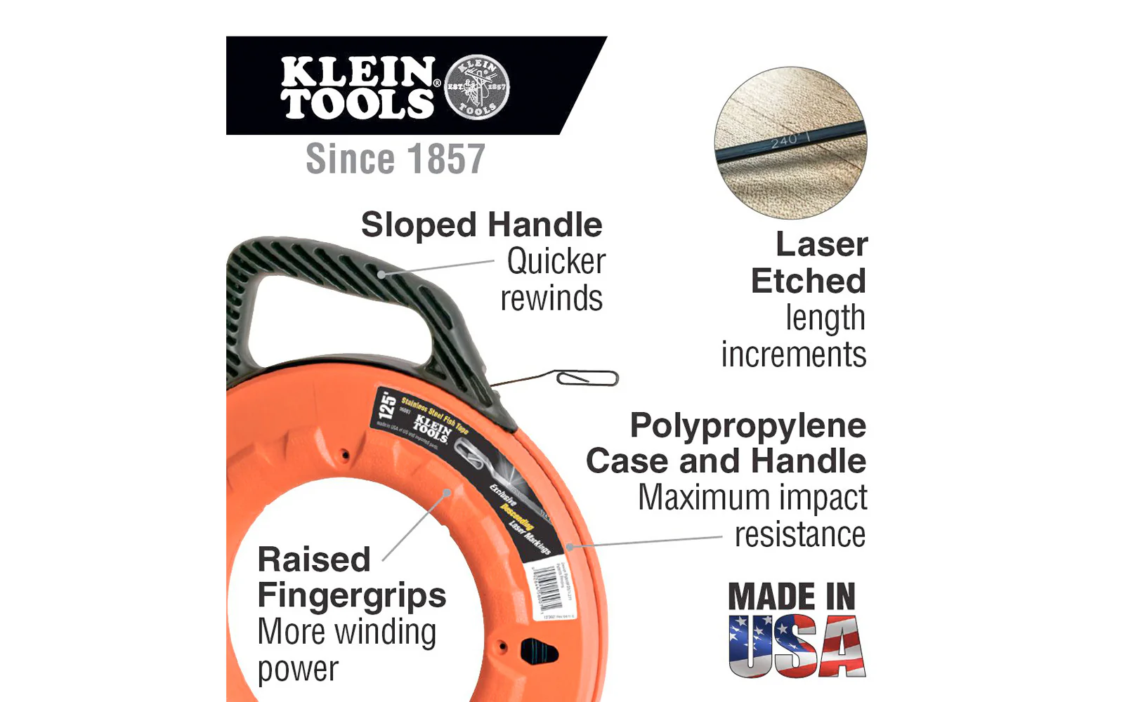Klein Tools 50' Steel Fish Tape - 1/8" Wide - Image 2