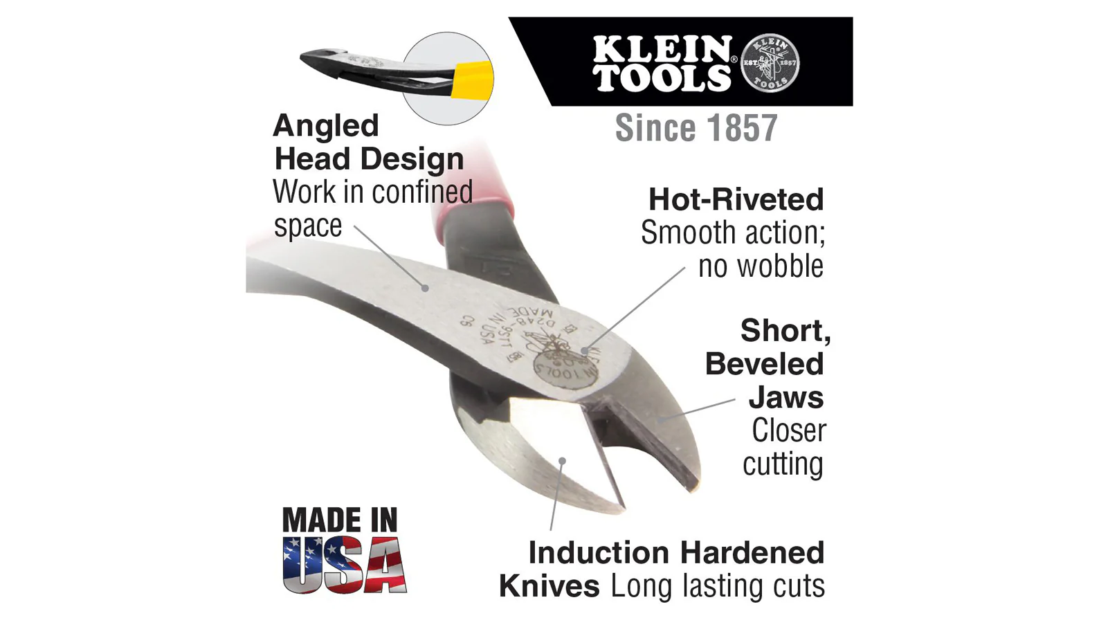 Klein Tools 8" Diagonal Cutting Pliers - Angled Head ~ D248-8 - Image 2