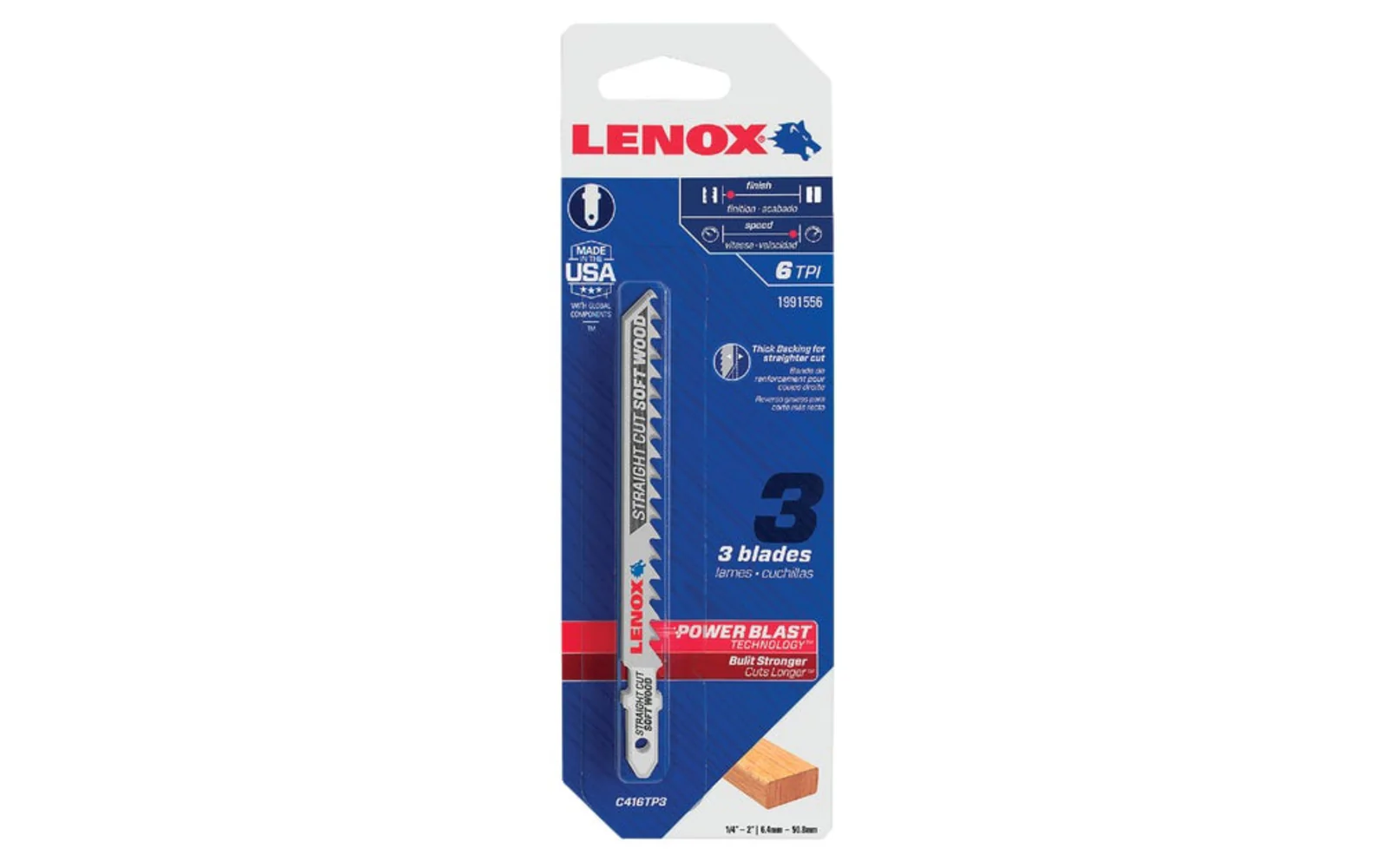Lenox T-Shank 4" x 6 TPI Jig Saw Blade, Straight Cut Soft Wood - 3 PK