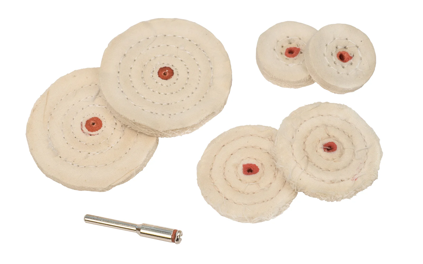 Mini Buffing Wheel Kit With Mandrel ~ 6 Cushion Sewn Buffs