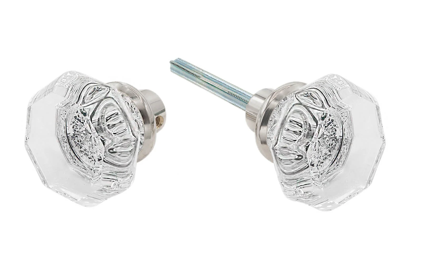 Pair of Octagonal Clear Glass Doorknobs - Image 3