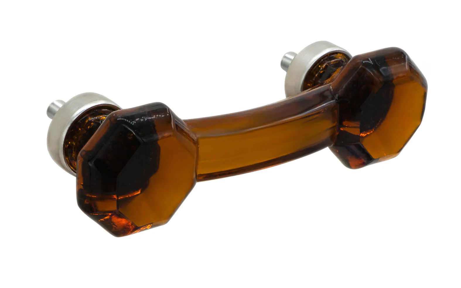 Octagonal "Amber" Glass Pull with Brushed Nickel Finish - 3" On Centers