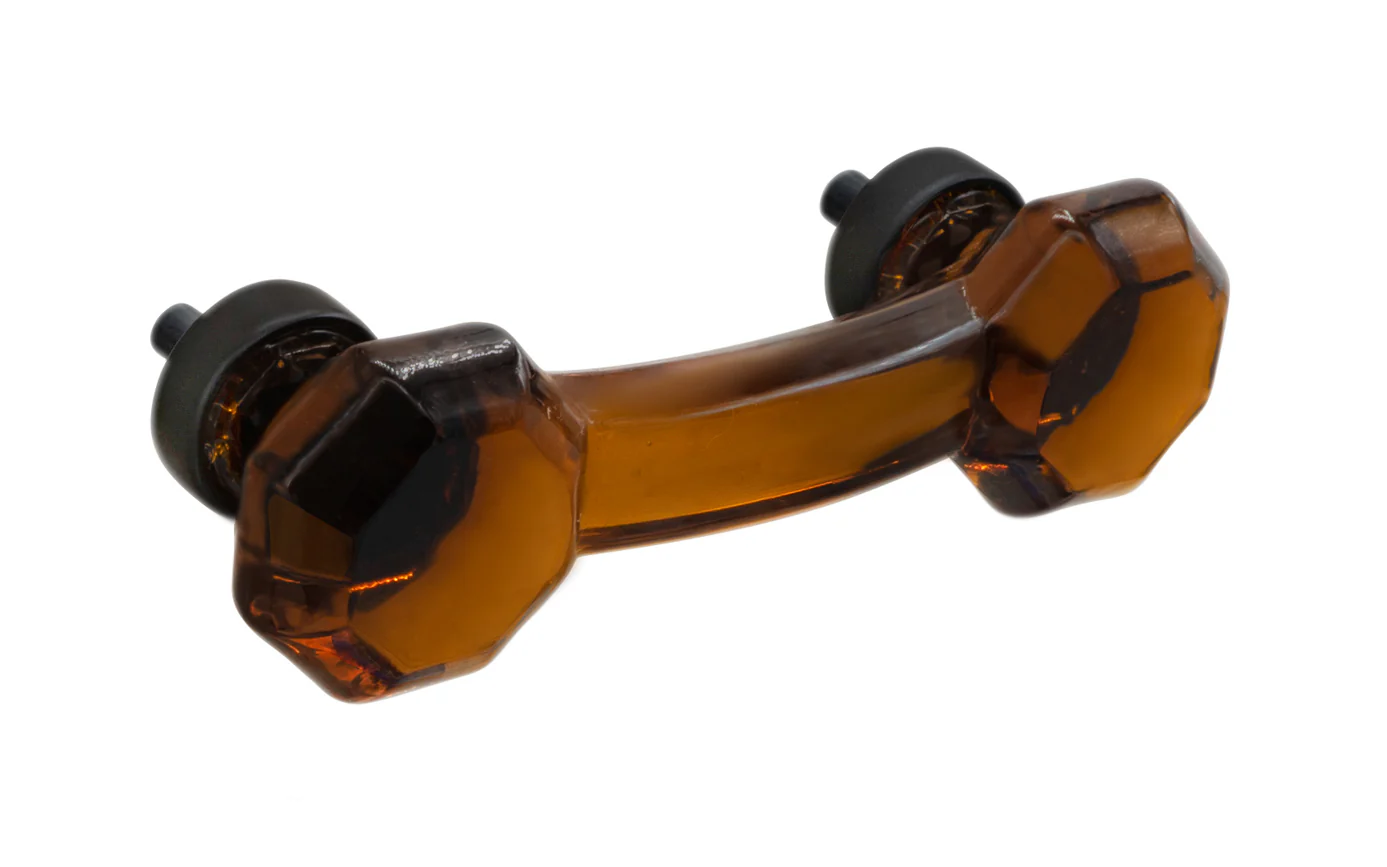 Octagonal "Amber" Glass Pull with Oil Rubbed Bronze Finish - 3" On Centers