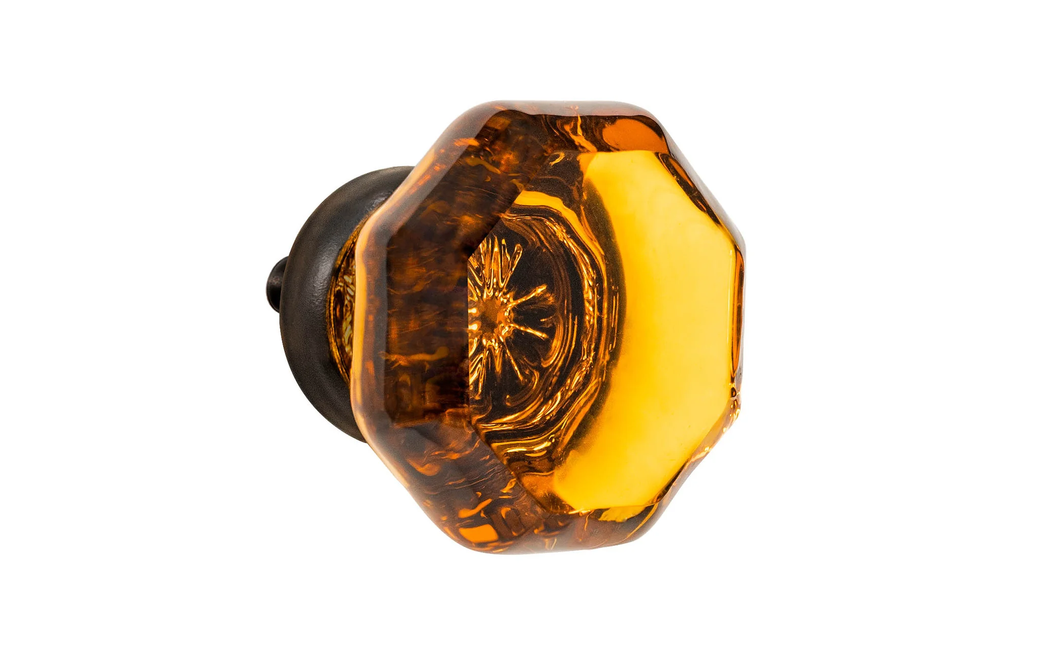 Octagonal "Light Amber" Glass Cabinet Knob with Oil Rubbed Bronze Finish