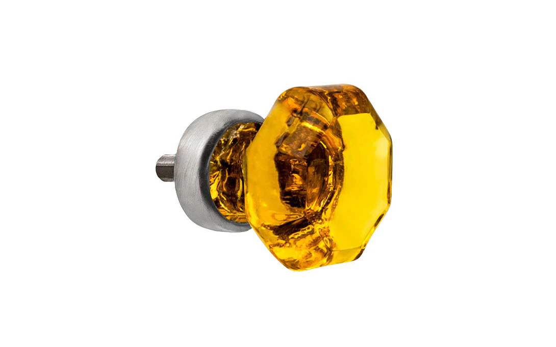 Octagonal "Light Amber" Glass Cabinet Knob with Brushed Nickel Finish - Image 2