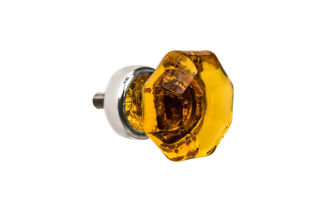 Octagonal "Light Amber" Glass Cabinet Knob with Polished Nickel Finish - Image 2