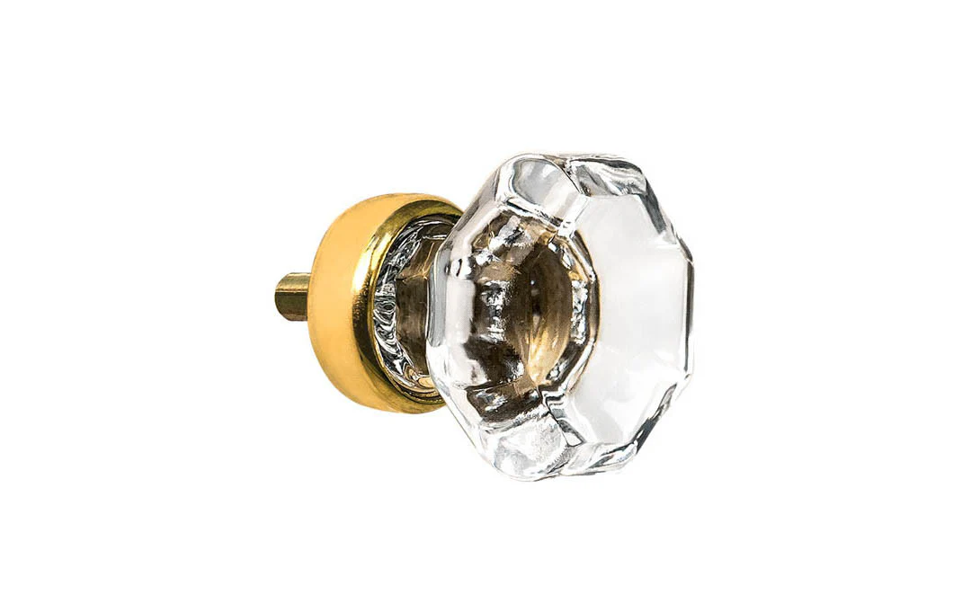 Octagonal Clear Glass Cabinet Knob with Unlacquered Brass - Image 3