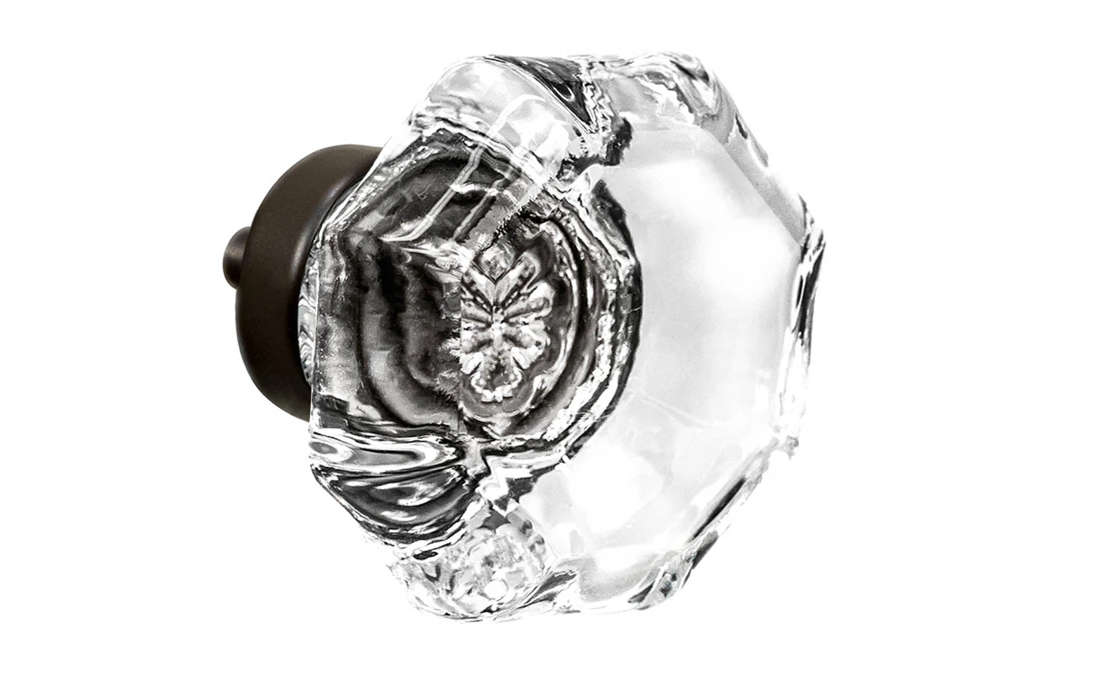 Octagonal Clear Glass Cabinet Knob with Oil Rubbed Bronze Finish - Image 2