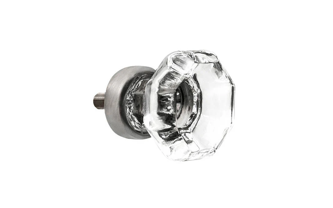 Octagonal Clear Glass Cabinet Knob with Brushed Nickel Finish - Image 3