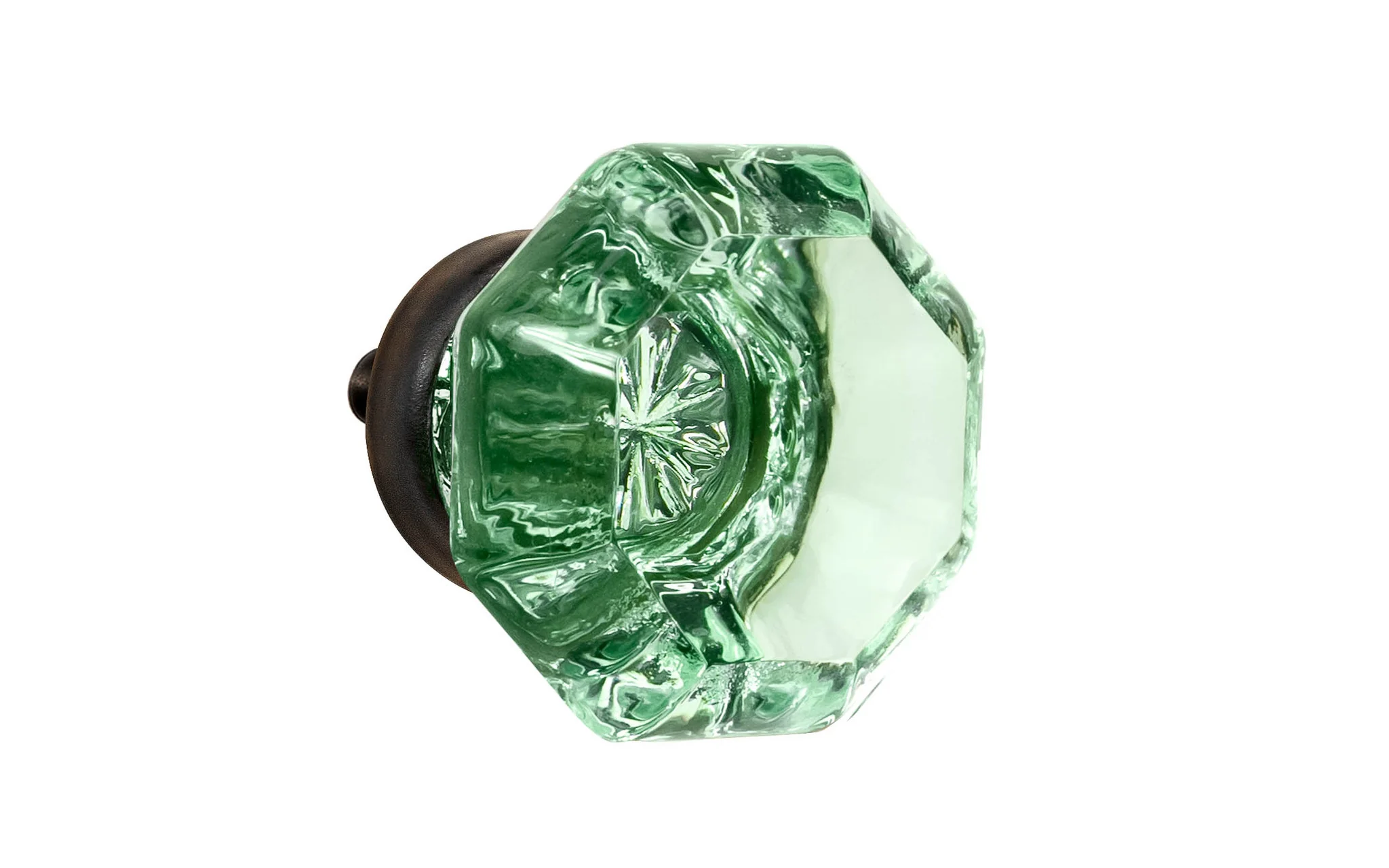 Octagonal "Depression Green" Glass Cabinet Knob with Oil Rubbed Bronze Finish