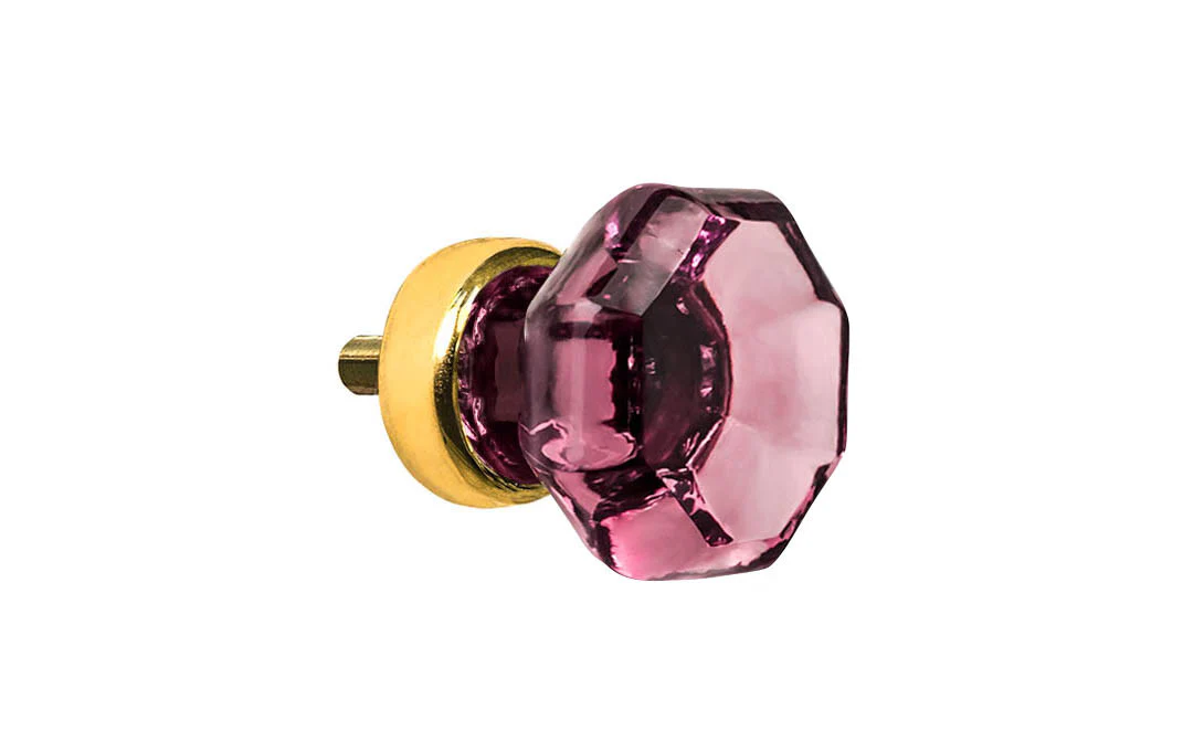 Octagonal "Purple Amethyst" Glass Cabinet Knob with Unlaquered Brass - Image 2