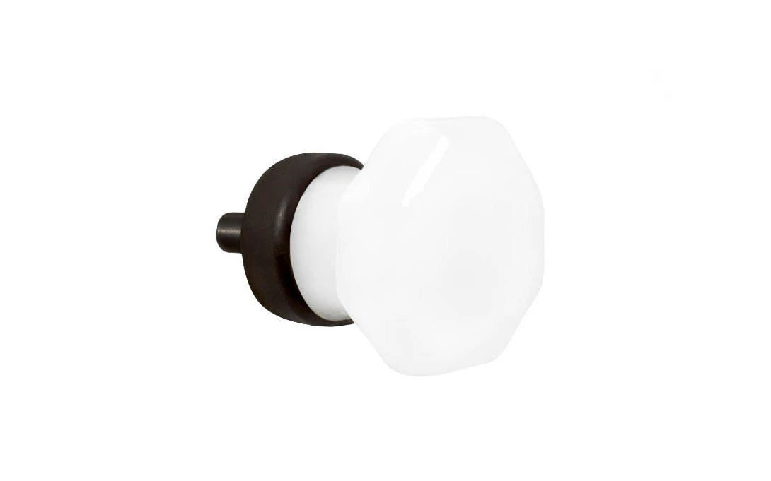 Octagonal "Translucent White Opal" Glass Cabinet Knob with Oil Rubbed Bronze Finish - Image 2