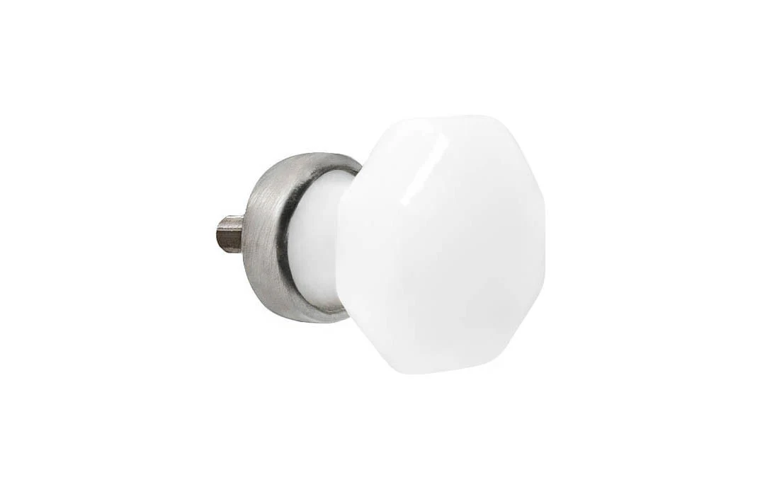 Octagonal "Translucent White Opal" Glass Cabinet Knob with Brushed Nickel Finish - Image 2