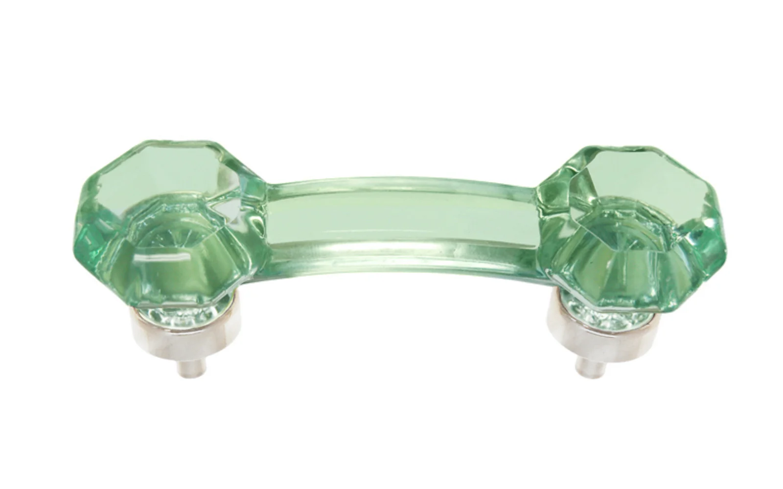 Octagonal "Depression Green" Glass Pull with Polished Nickel Finish - 3" On Centers