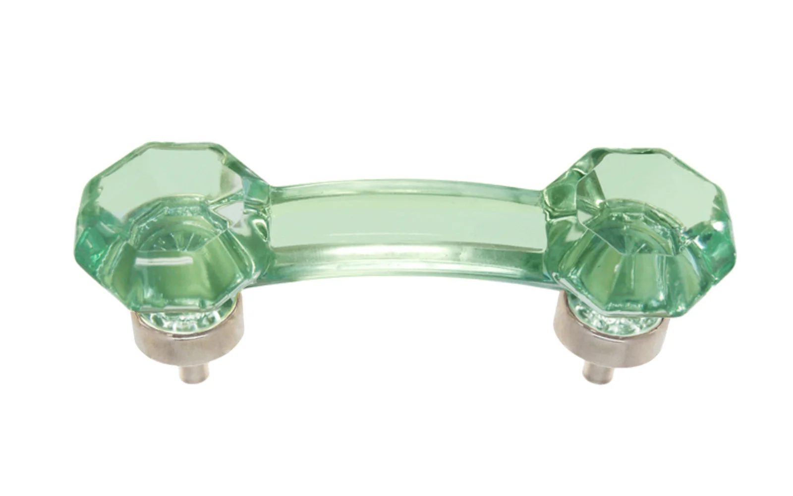 Octagonal "Depression Green" Glass Pull with Brushed Nickel Finish - 3" On Centers
