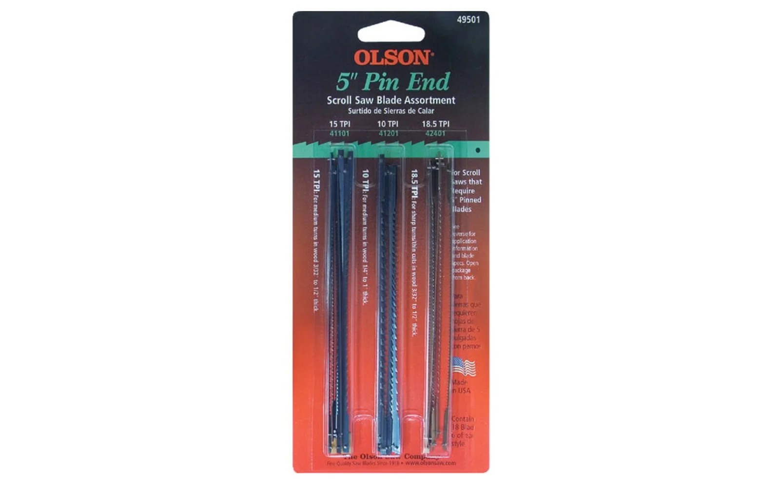 Olson 5" Pin End Scroll Saw Blades - 18 PC Set