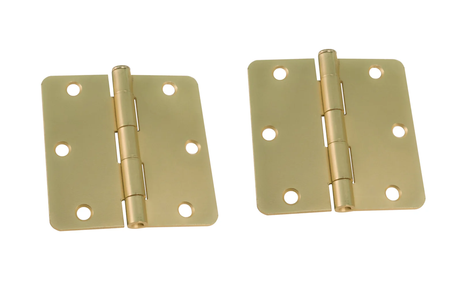 Pair of 3-1/2" Satin Brass Door Hinges - 1/4" Radius