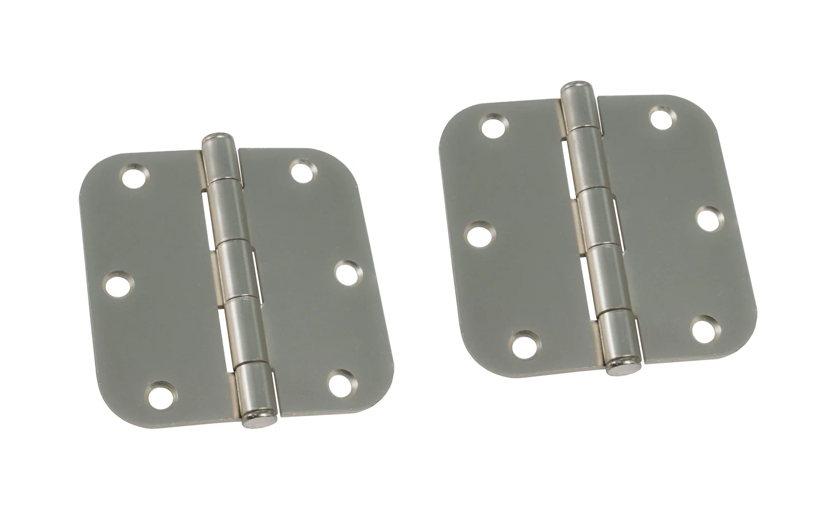 Pair of 3-1/2" Satin Nickel Door Hinges - 5/8" Radius