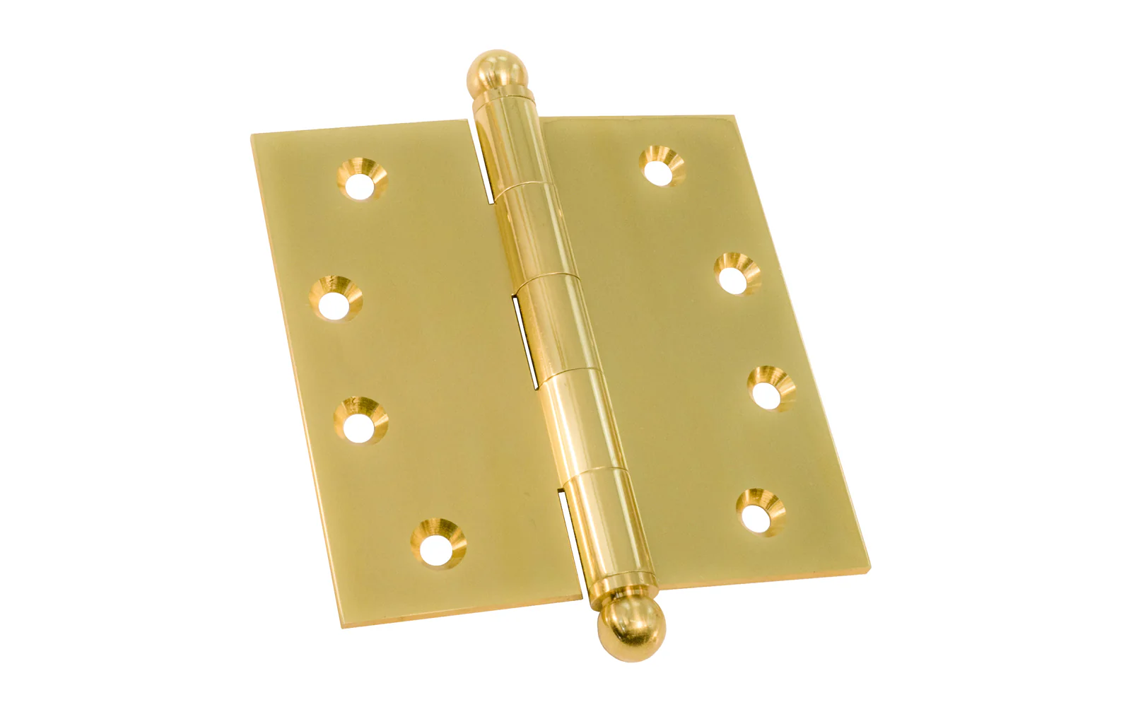 Pair of 4" Solid Brass Door Hinges With Ball Tip Finials