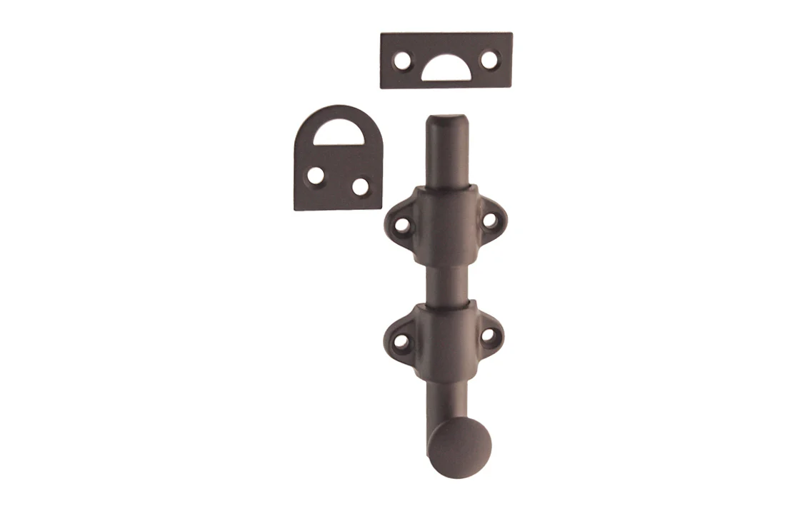 Solid Brass Medium-Duty Surface Bolt - 4" Long