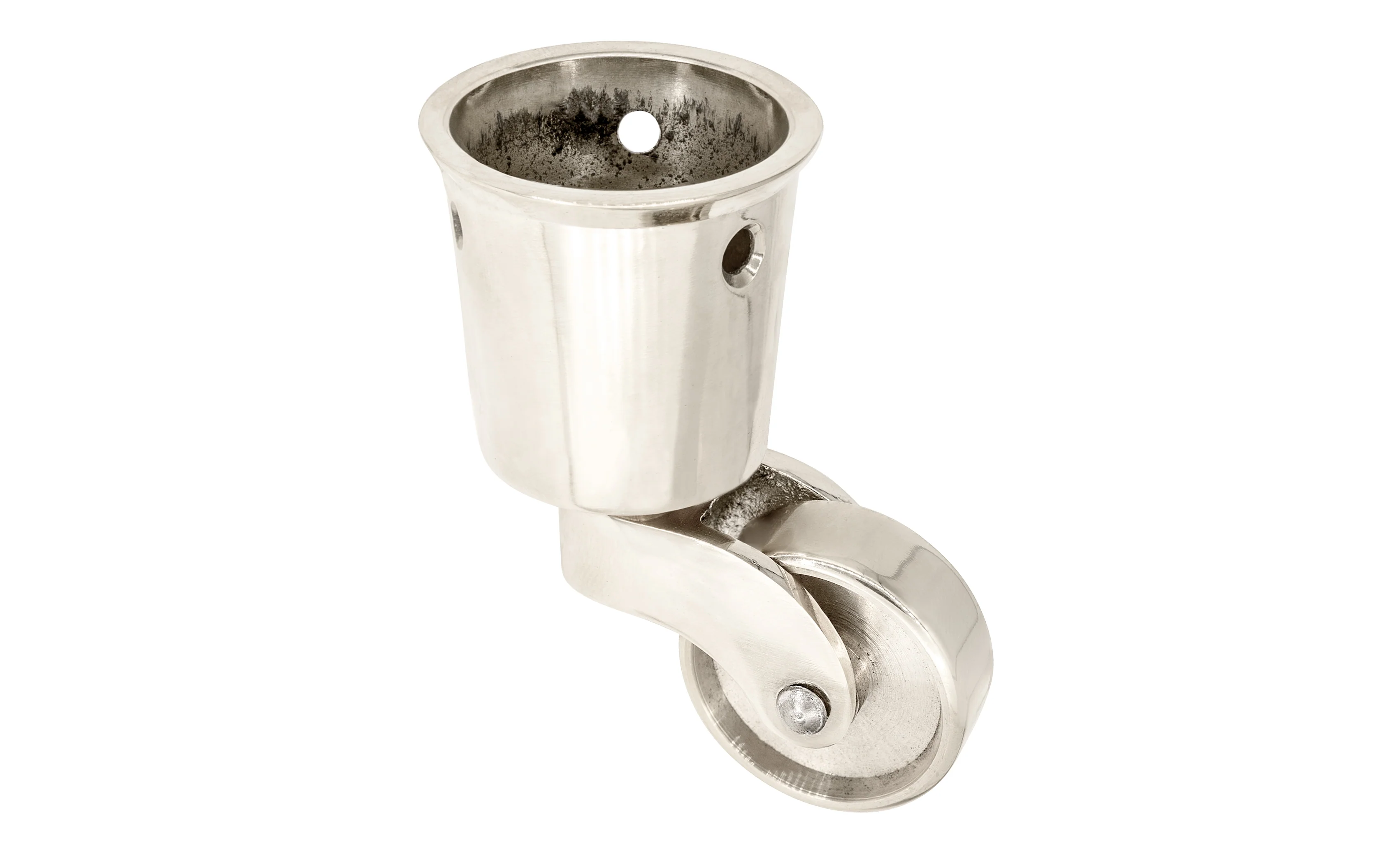 Solid Brass Round Socket Caster ~ 1-1/4" Wheel - Image 2