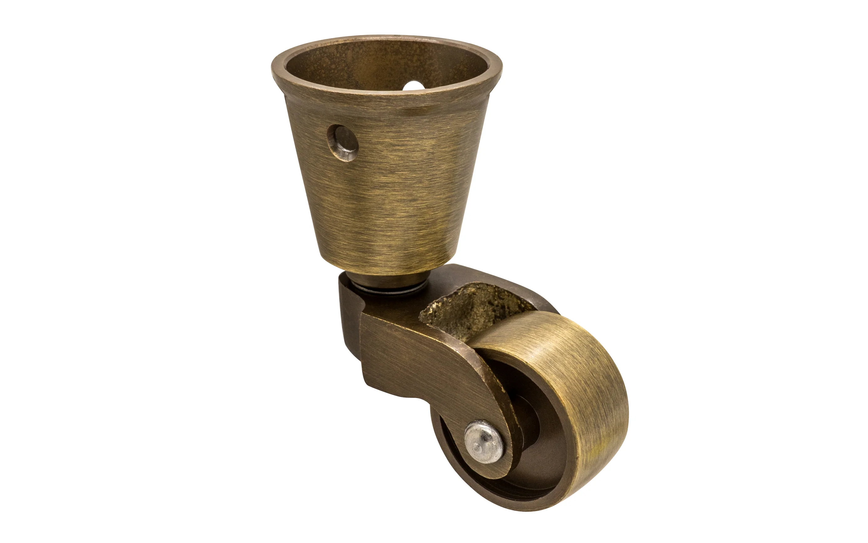 Solid Brass Round Socket Caster ~ 1" Wheel - Image 2
