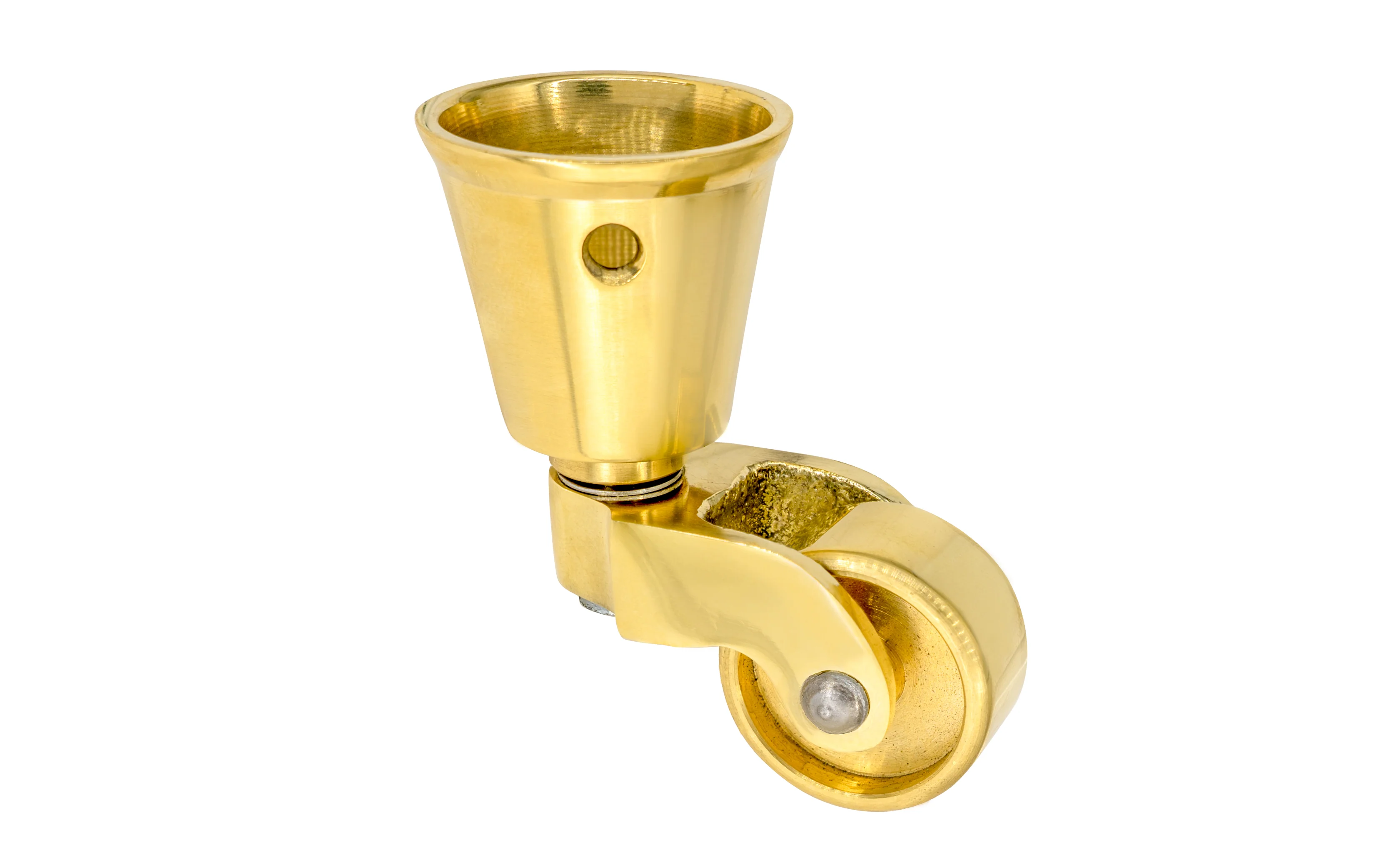 Solid Brass Round Socket Caster ~ 1" Wheel - Image 3