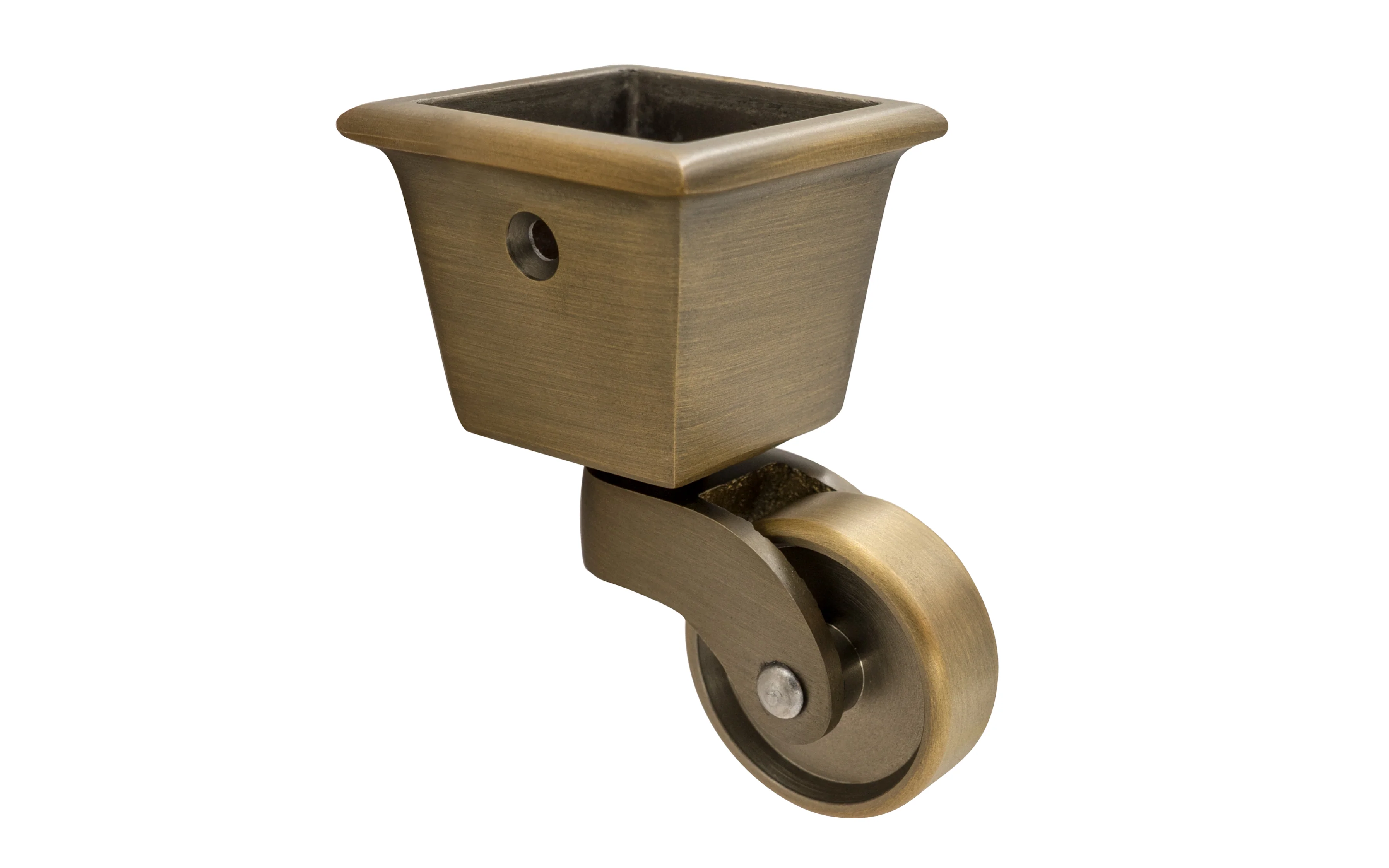 Solid Brass Square Socket Caster ~ 1-1/4" Wheel - Image 2