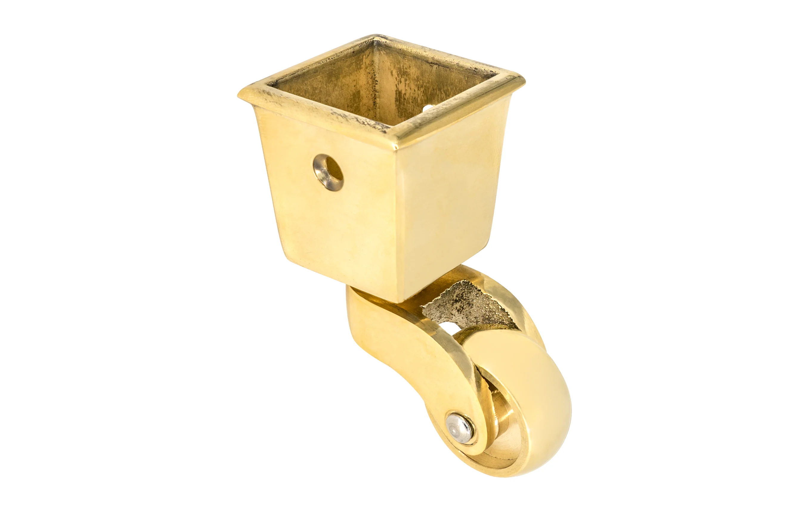 Solid Brass Square Socket Caster ~ 1" Wheel - Image 2