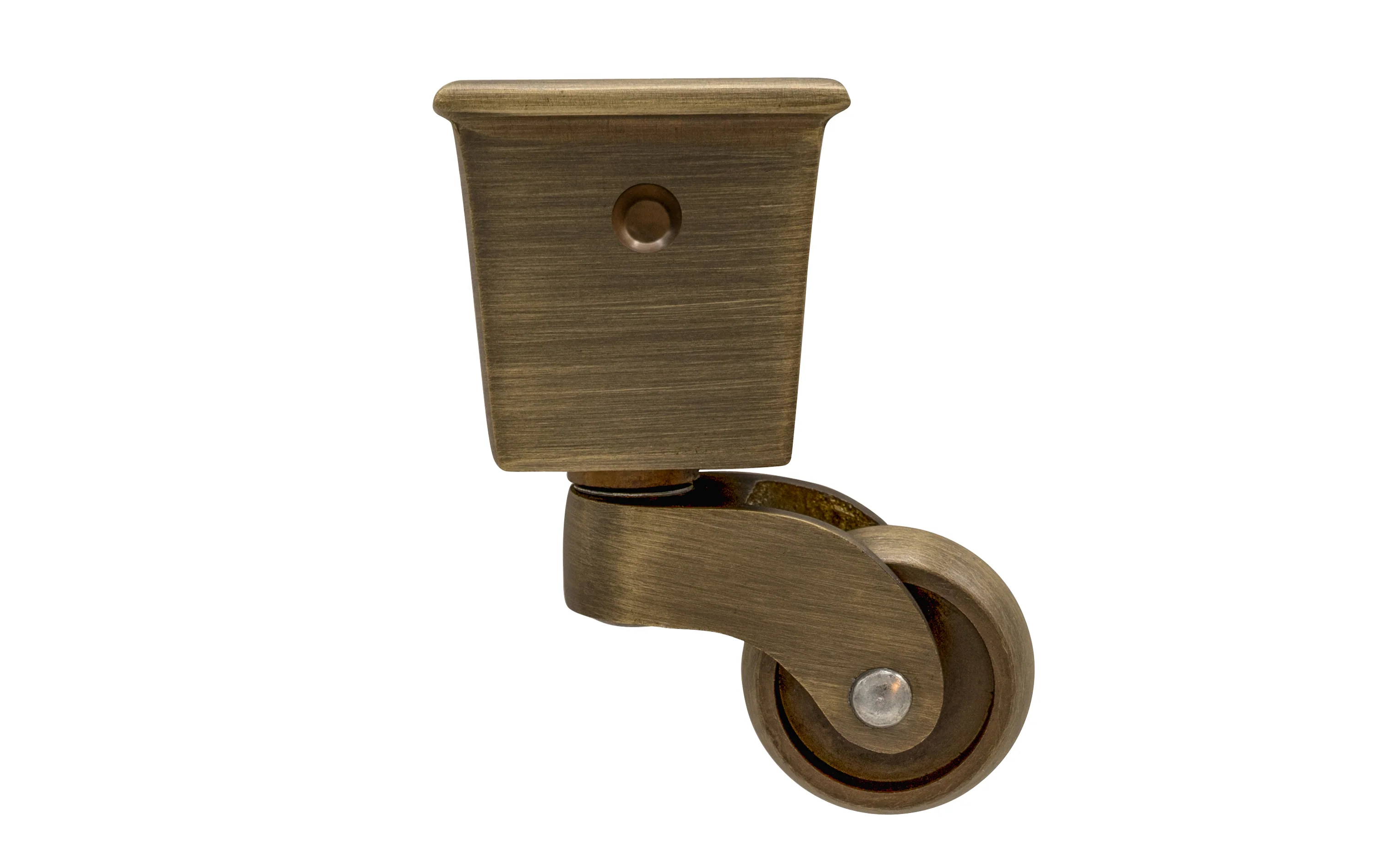 Solid Brass Square Socket Caster ~ 1" Wheel - Image 3