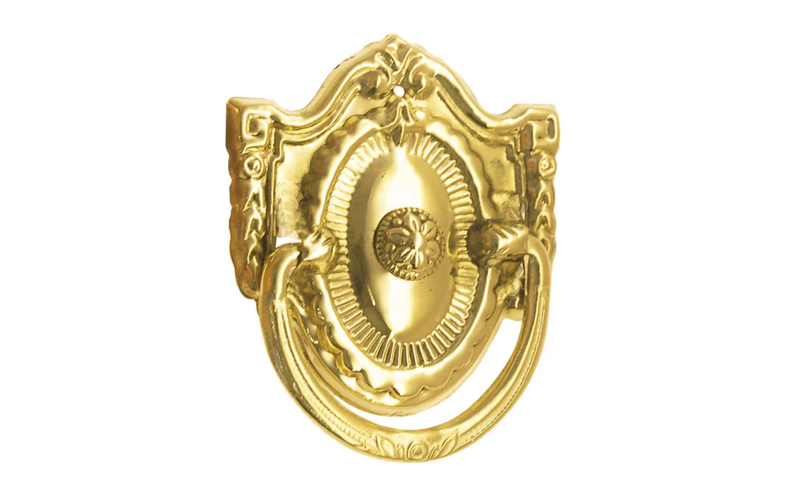 Stamped Brass Colonial Revival-Style Drop Pull ~ 2-1/8" x 2-1/4" - Image 2