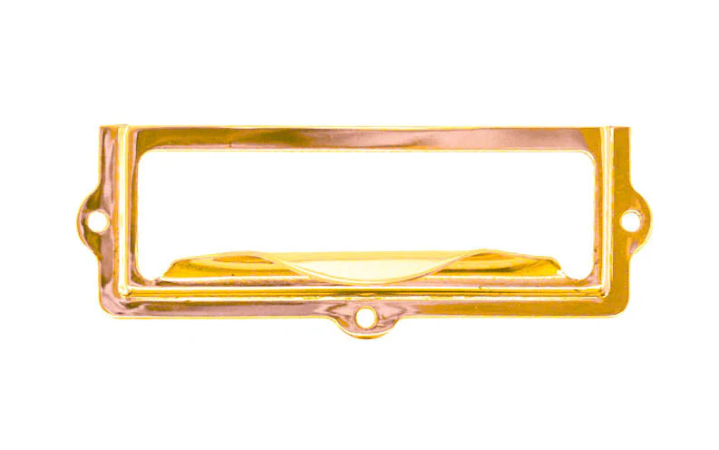 Stamped Brass Label Holder with Pull ~ 2-7/8" x 1" - Image 2