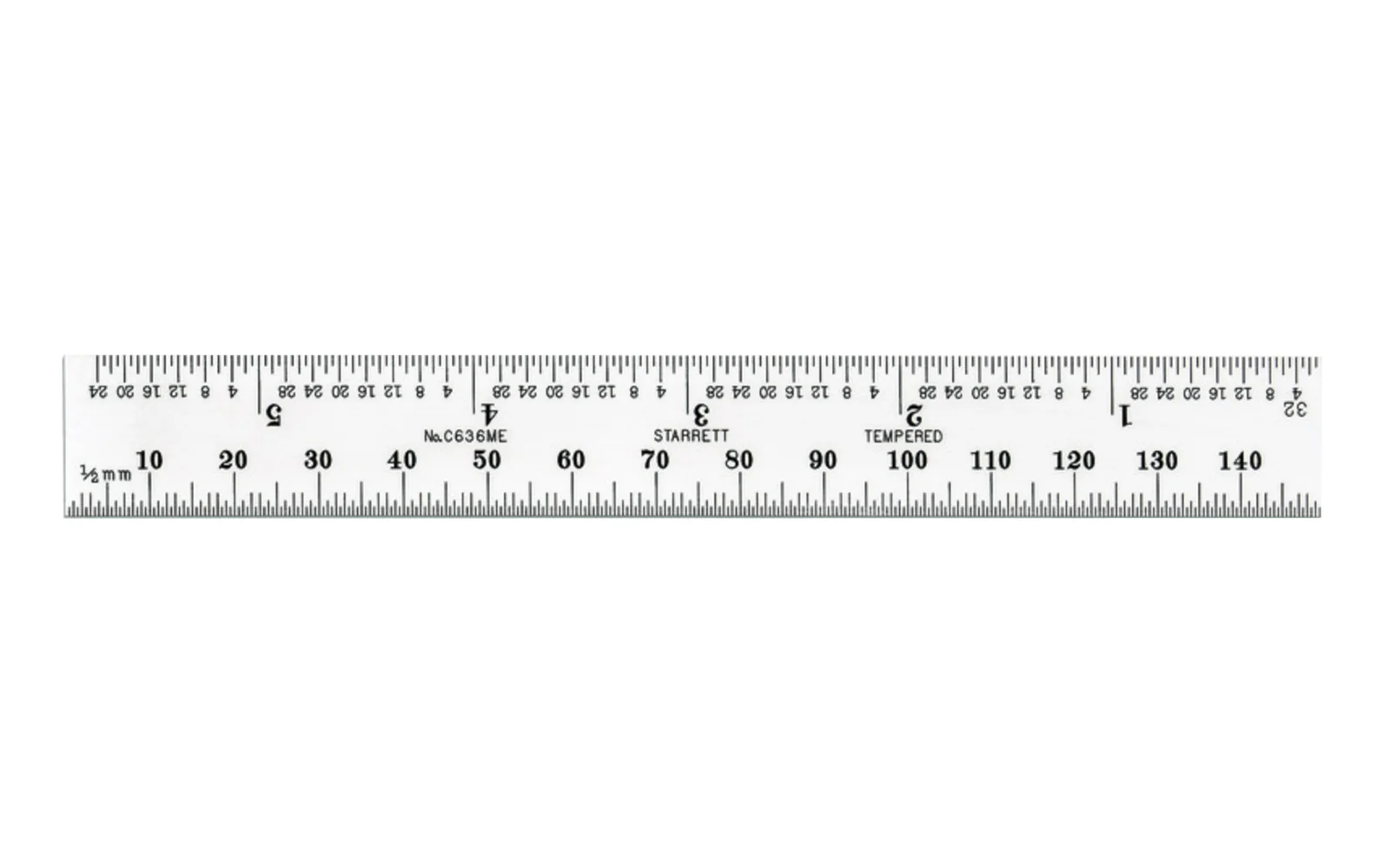 Starrett 6" Metric & Inch Rule - 1.0 mm, 0.5 mm / 1/32", 1/64" Grads