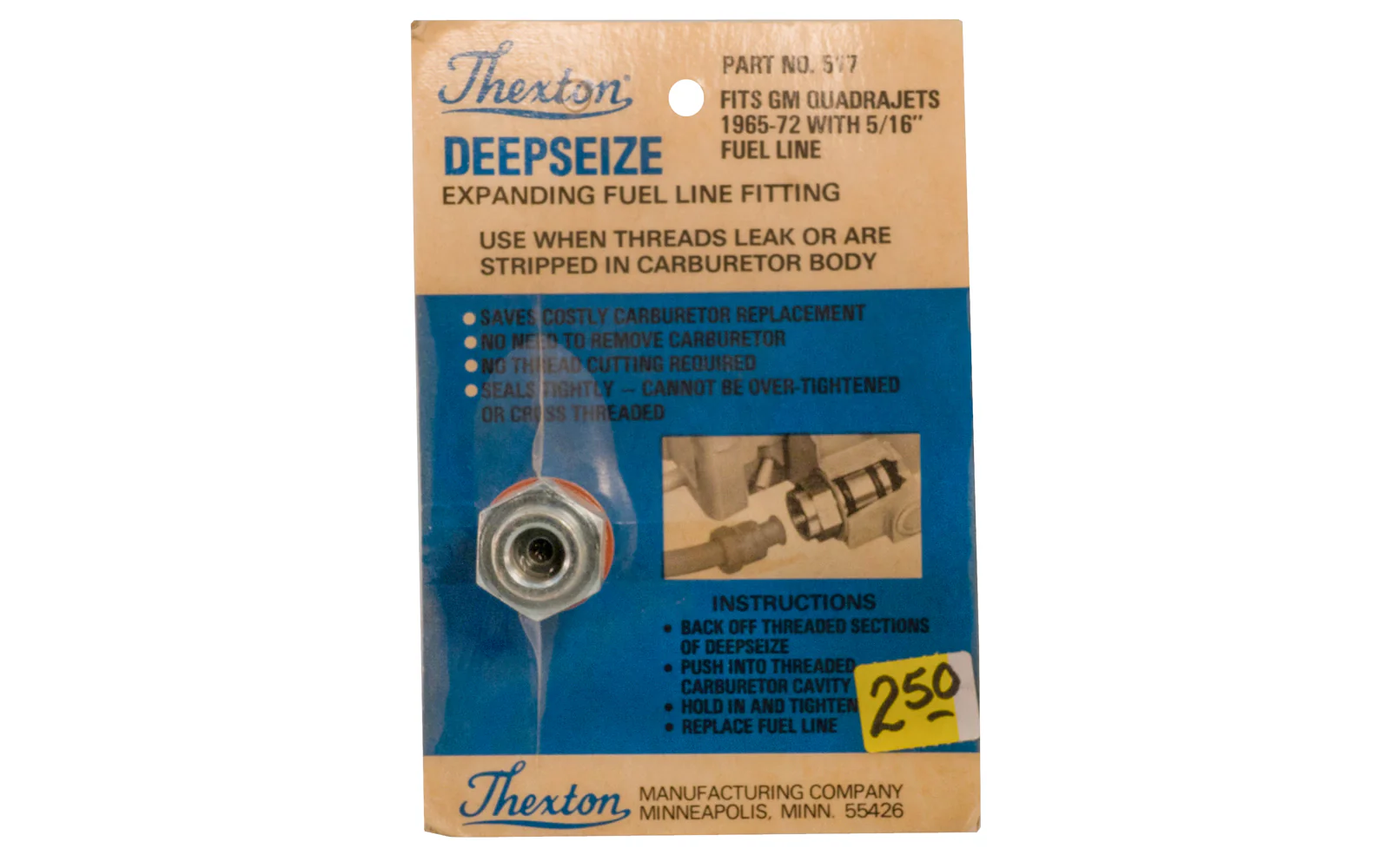 Thexton DeepSeize Expanding Fuel Line Fitting - Fits GM Quadrajets 1965-72 with 5/16" Fuel Line