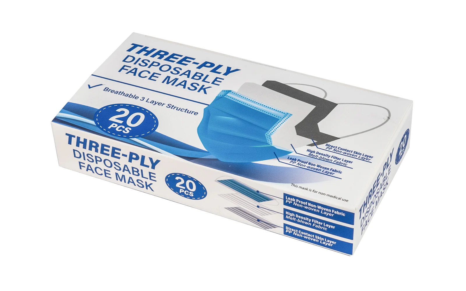 Three-Ply Disposable Face Mask ~ 20 Pack