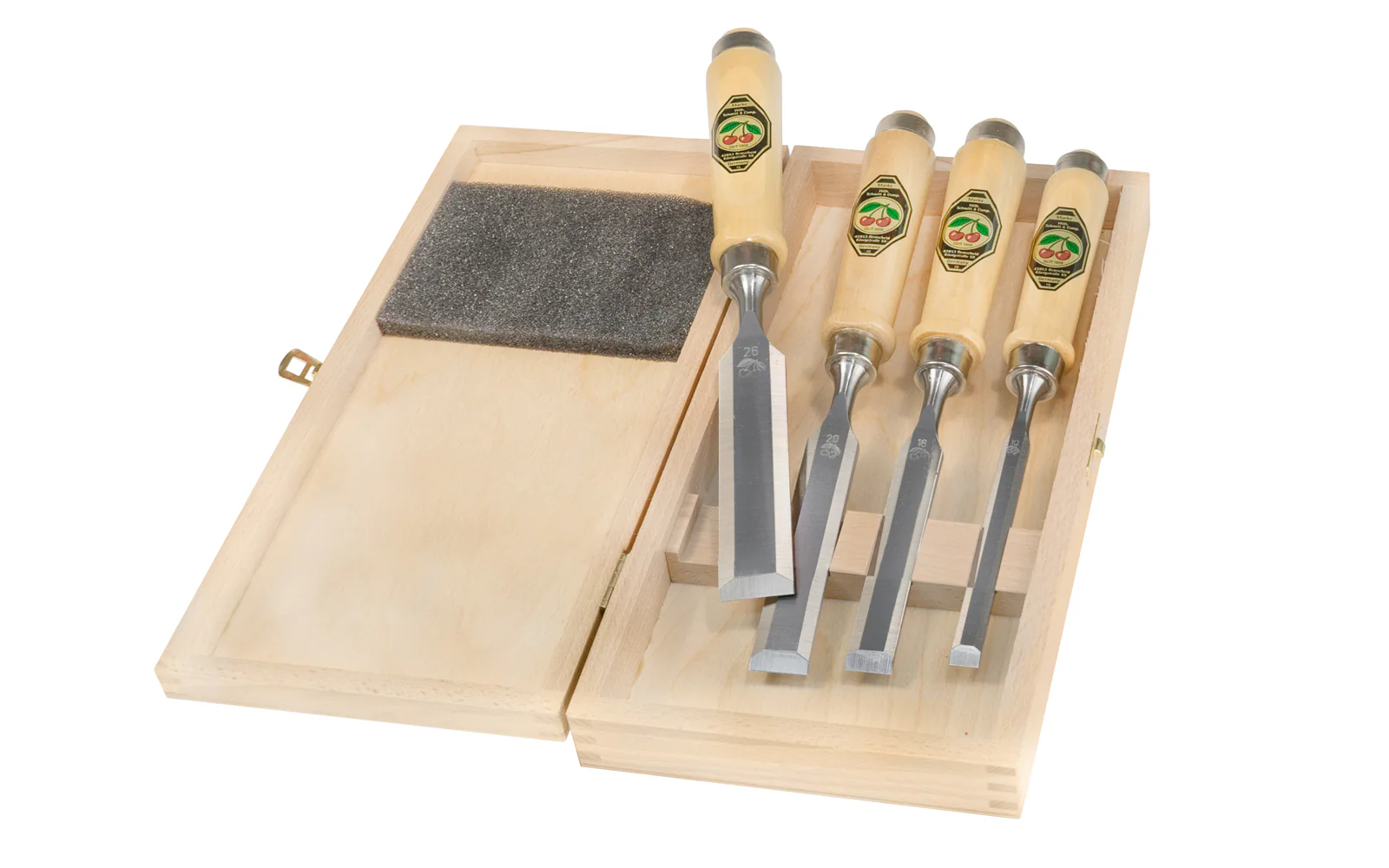 Two Cherries 4-Piece Firmer Chisel Set With Wooden Box
