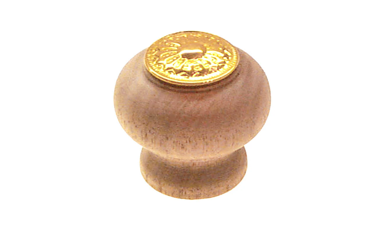 Walnut Wood Knob with Brass Plate
