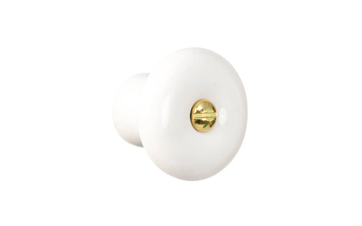 White Porcelain Cabinet Knob with Brass Screw - Image 3